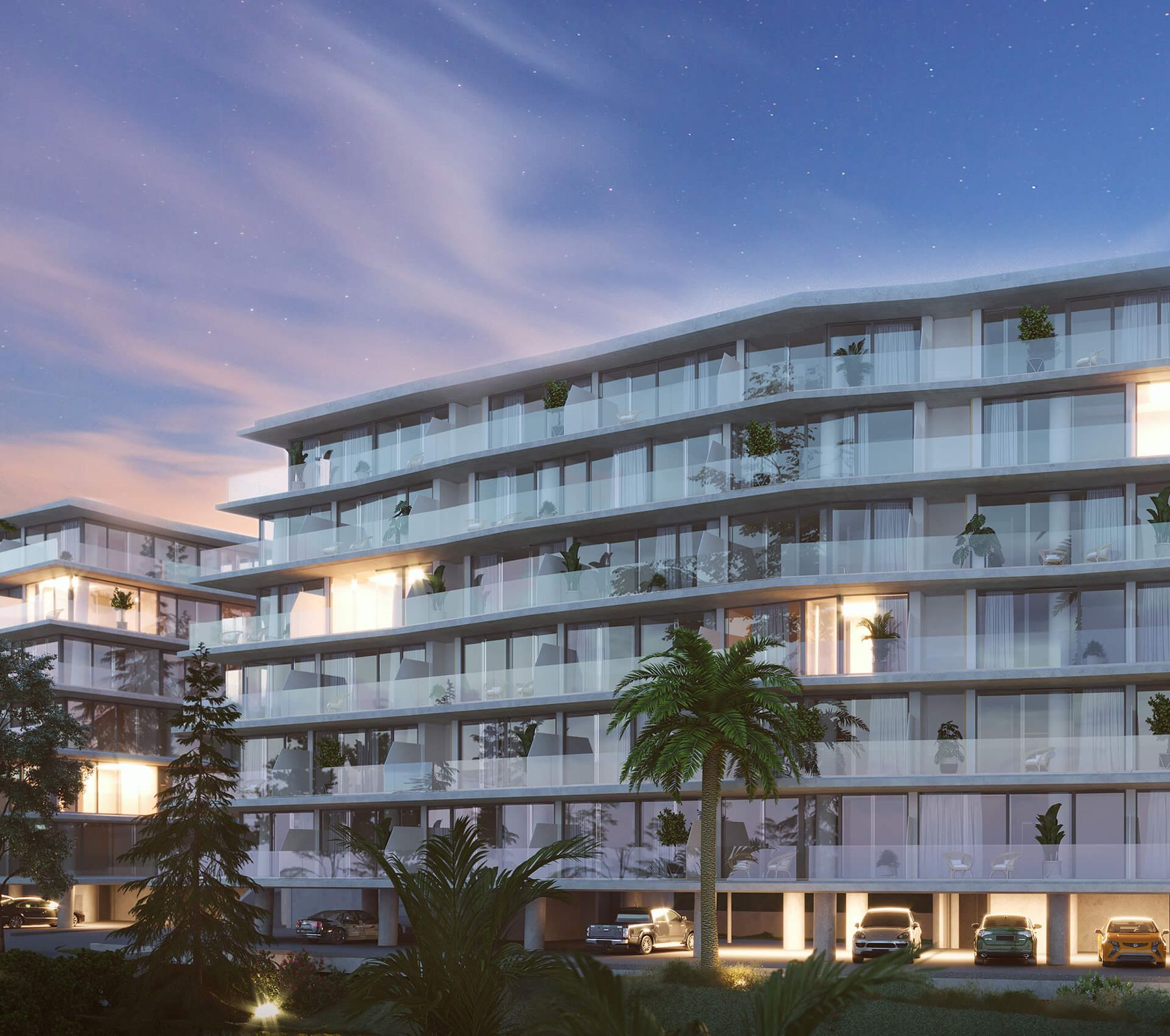 Botanico residences at dusk, Green Cape, Batumi